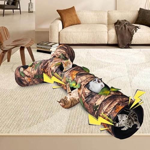 Cat Tunnels for Indoor Cats Large, 3 Way Cat Tunnel with 5 Holes and Leaves, Cat Tunnel Toy with Loud Paper - Pop Up Collapsible - Connect More Tunnels for Large Cat, Puppy, Kitten - Image 2