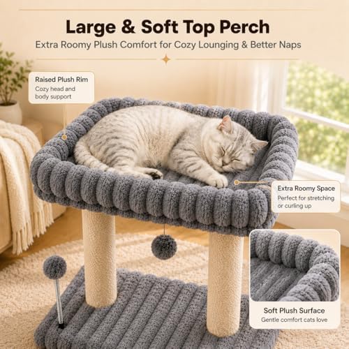 Small Cat Tree with Bed and Scratching Post for Indoor Cats｜Grey - Image 3