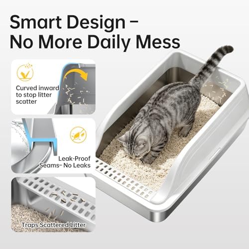 High-Sided Stainless Steel XL Cat Litter Box for Cats - Image 3