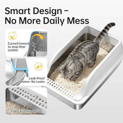 High-Sided Stainless Steel XL Cat Litter Box for Cats - Image 3