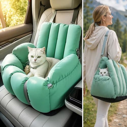 Convertible Pet Car Seat and Carrier, Cat Carrier Pouch, Portable Travel Bed for Cats and Small Dogs,Puppy Car Seat,Winter Warm cat Carrier Backpack,Small Dog Cars Seat - Image 2