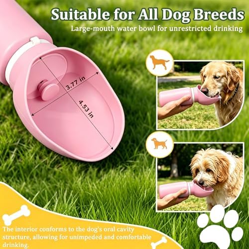2 in 1 Foldable Dog Water Bottle, Leakproof Portable Pet Dispenser, Pink - Image 3