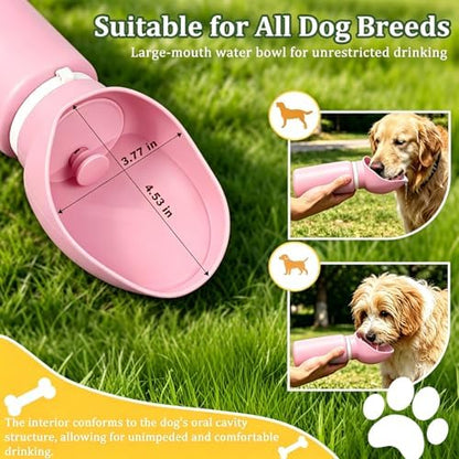 2 in 1 Foldable Dog Water Bottle, Leakproof Portable Pet Dispenser, Pink - Image 3
