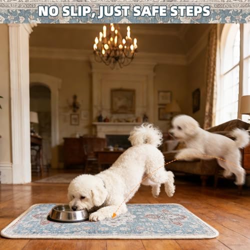 PUPTECK Dog Food Mat, Absorbent Pet Feeding Bowl Mat, Non-Slip Dog Mat for Food and Water, Quick Dry No Stains Cat Placemats Pet Supplies for Messy Drinkers, Blue 12"x20" - Image 6