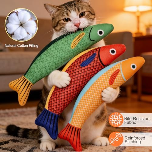 Catnip Toys for Cats Indoor, Cat Kicker Toy 3 Pack Plush Fish with Crinkle Sound, Interactive Kitten Toys for Boredom Relief, Soft Durable Cat Chew Toys for Indoor Cats and Kittens - Image 4