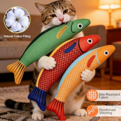 Catnip Toys for Cats Indoor, Cat Kicker Toy 3 Pack Plush Fish with Crinkle Sound, Interactive Kitten Toys for Boredom Relief, Soft Durable Cat Chew Toys for Indoor Cats and Kittens - Image 4