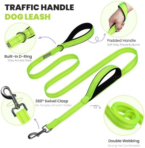 VIVAGLORY Double Handle Dog Leash Twingrip, 5ft x 1in, M2, Neon Yellow - Image 3