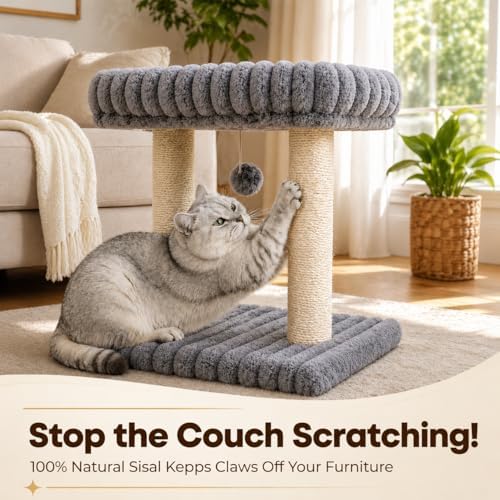 Small Cat Tree with Bed and Scratching Post for Indoor Cats｜Grey - Image 4