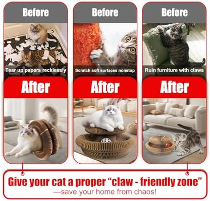 2pcs Cat Pad Scratcher Toys, Magic Organ Cat Toy & Kitty Curls Cat Toy, Interactive Cardboard Cat Scratching Board with Bell Balls, Corrugated Scratcher for Indoor Cats, Light Brown - Image 7