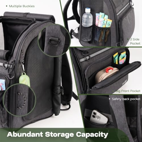 Premium Dog & Cat Carrier Backpack for Travel, Hiking & Vet Visits - Solid Durable Pet Backpack with Breathable Mesh, Safety Strap, Anti-Anxiety Curtain & Storage Pockets (Dark Gray) - Image 6