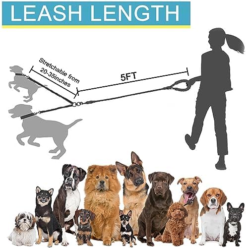 3 Dog Leash No Tangle, Heavy Duty Multiple Dog Lead Shock Absorbing Bungee with Padded Handle Removable Pet Traction Walking Rope for Medium Large Dogs (25-180 Lbs) - Image 3