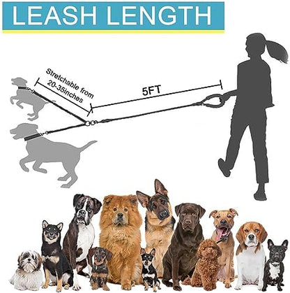 3 Dog Leash No Tangle, Heavy Duty Multiple Dog Lead Shock Absorbing Bungee with Padded Handle Removable Pet Traction Walking Rope for Medium Large Dogs (25-180 Lbs) - Image 2