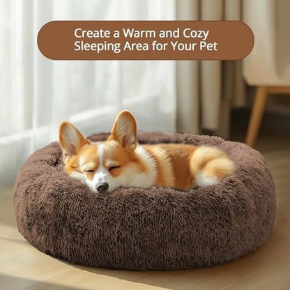 JOLLYVOGUE Calming Small Dog & Cat Bed for Indoor Cats - 20 inches Washable Donut Bed for Kittens & Puppies, Anti-Anxiety Round Fluffy Plush Pet Beds (Fits up to 15 lbs, Coffee) - Image 4