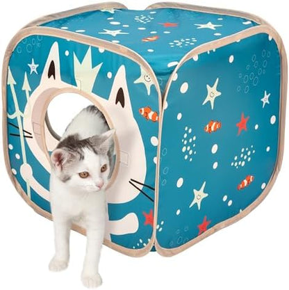 Kitty City Ocean-Themed Cat Play Furniture Set, Collapsible Pop-Up Cat Toys Combo with Cube, Tunnel & House, Indoor Kitty Playground for Play, Hiding & Lounging - Image 2