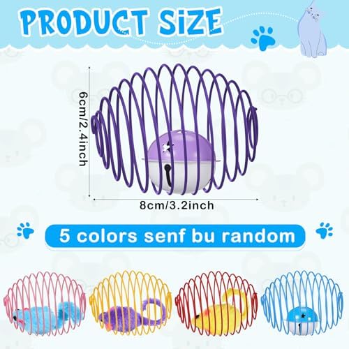 Jecery 5 Pcs Cat Toys Spring,Mouse and Bell,Multicolor - Image 2