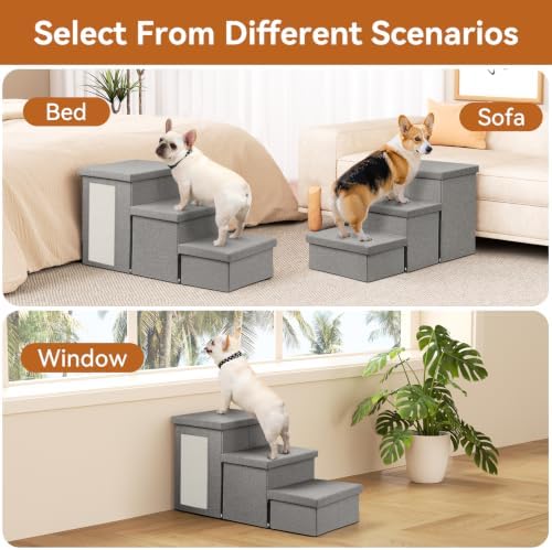 Zerbuger Dog Stairs with Storage, Grey Cat Scratcher 3 Steps Ramp no Condo - Image 6