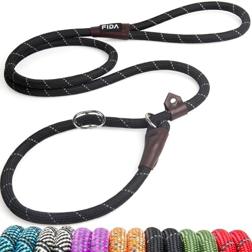 Fida Durable Slip Lead Dog Leash, 6 FT x 1/2" Dog Training Leash, Black by Fida