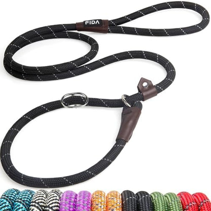 Fida Durable Slip Lead Dog Leash, 6 FT x 1/2" Dog Training Leash, Black by Fida