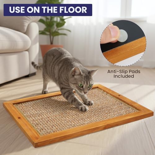 Large Sisal Cats Wall Scratcher, Floor or Wall Mounted Cat Scratching Mat, Durable cat Scratch Pads for Indoor Cats, Framed Sisal Scratch Pad Mat, Wall Cat Scratching Post for Furniture Protector - Image 5