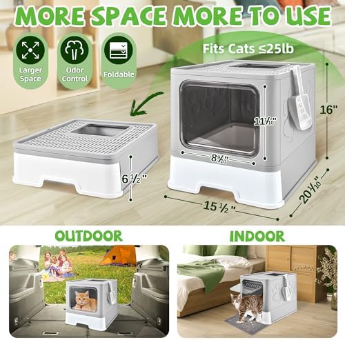 Covered Cat Litter Box, Extra Large Drawer Design with Dual Entry, Gray - Image 2