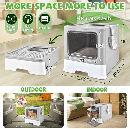 Covered Cat Litter Box, Extra Large Drawer Design with Dual Entry, Gray - Image 2