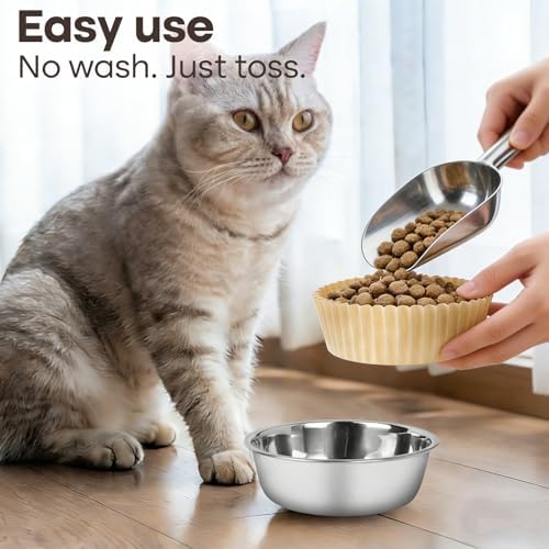 Cat Bowl Set (600 Disposable Pet Bowl Liners with 4 Stainless Steel Bowls) - Image 3