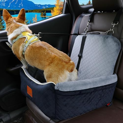 Dog Car Seat Bed 2 in 1 for Small/Medium Dogs up to 35 lbs,Adjustable Safety Leashes,Memory Foam with Soft Fabric Pets Travel Car Bed,Easily Installed in Front and Back seat,Removable and Washable. - Image 6