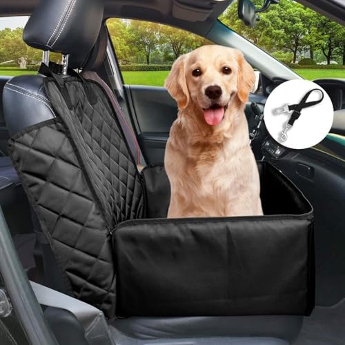 Flow.Month Pet Front Seat Cover Pet Booster Seat,Deluxe 2 in 1 Dog Seat Cover for Cars Waterproof Dog Front Seat Cover Pet Bucket Seat Cover with Safety Belt(Black) by Flow.month