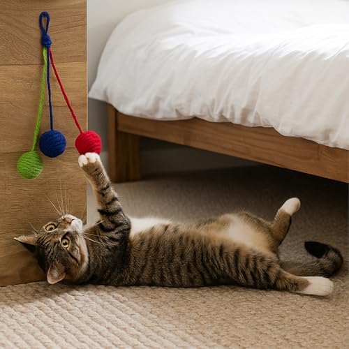 salbsever 2 Pcs Hanging Cat Toys Interactive Cat Toy Sisal Rope Ball Cats Scratching Rope Replacement Cats Cage Accessories for Indoors Fun - Image 6