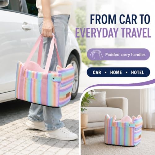 Dog Car Seat for Small Dogs 5-15 lbs, Pink Stripes - Image 3