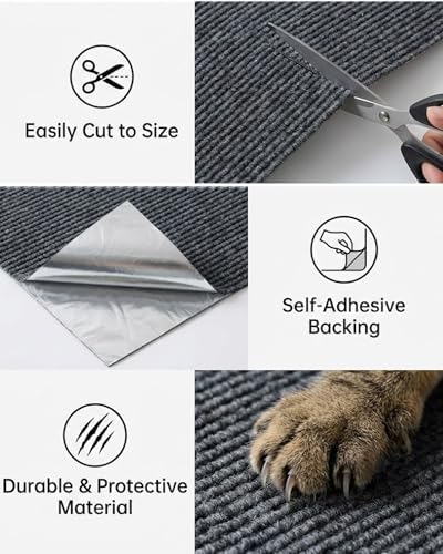 Corner & Wall Cat Scratch Mat, Self-Adhesive Trimmable Cat Scratcher, Wall Mounted Scratching Pad for Indoor Cats, Sofa Furniture Protector, Cat Post Replacement (Darkgrey, 23.6''x11.8'', 3-Pack) - Image 3