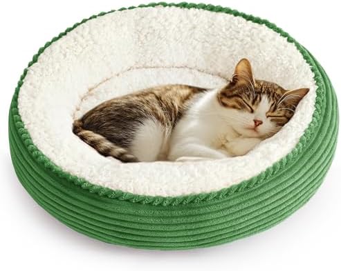 Love's cabin Round Donut Cat and Dog Cushion Bed, 20in Pet Bed for Cats or Small Dogs, Anti-Slip & Water-Resistant Bottom, Super Soft Durable Fabric Pet beds, Washable Luxury Bed Green Stripe by Lovescabin