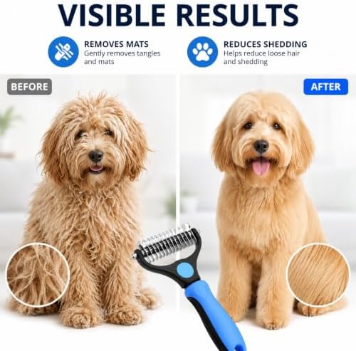 Dematting Comb for Dogs and Cats, Undercoat Rake for Dogs & Cats with Stainless Steel Teeth Deshedding Brush for Long and Thick Fur Pet, Removes Mats, Knots and Tangles in Pets - Image 5