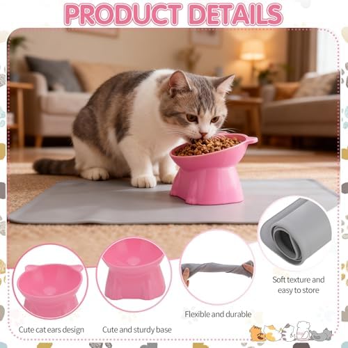 Elevated Cat Bowls 15° Raised Cat Bowl with Silicone Mat Multicolor - Image 3