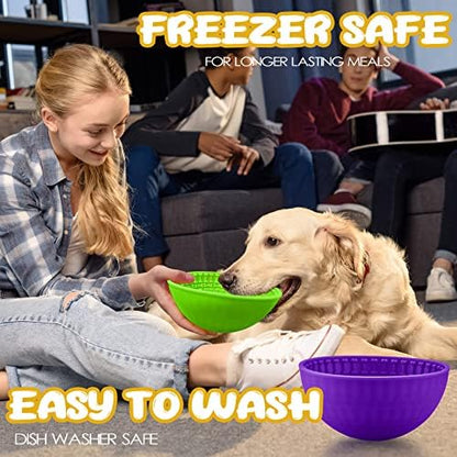Patelai 2 Pcs Dog Lick Bowl, Slow Feeder Bowl for Dogs, Green, Purple, Bone - Image 7
