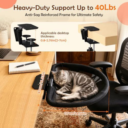 Cat Desk Bed, 90° Foldable Cat Hammock for Desk, Heavy-Duty Steel Frame with Dual Locking Knobs, Large Cat Bed with Washable Faux Fur & Mesh Covers, Fits Desktops up to 2.76", Holds Up to 50 Lbs, Grey - Image 5