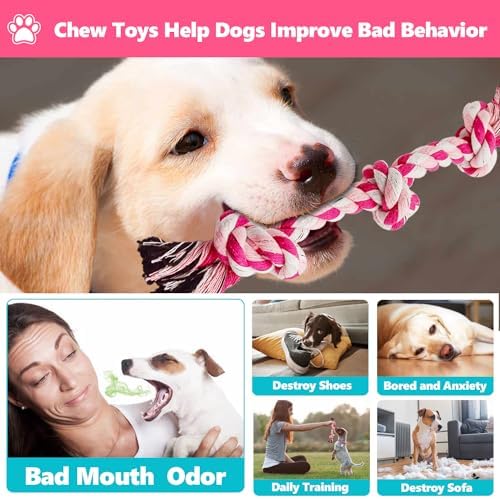 Dog Rope Toys Chew Rope Toy for Medium and Small Dogs Cat Puppy Teeth Cleaning Natural Cotton Dog Pull Rope for Interactive Tug of War Funny (Small 3 Knots (2Pack)) - Image 3