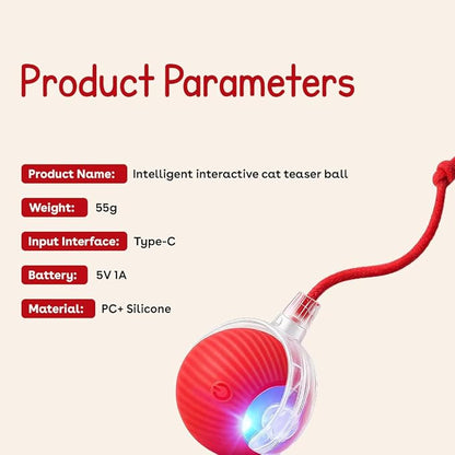 Interactive Cat Toy Ball, Automatic Intercative Cat Toys for Indoor Cats, The 3rd Generation Agile Moving Cat Ball with Elastic Mesh Tail, Toys for Indoor Adult Cats (Red)