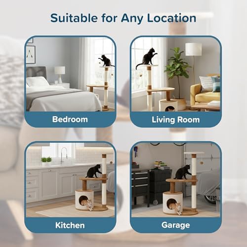 PETMAKER Cat Tree Condo 3 Tier with Condo and Scratching Posts, 37.5", Brown and Tan - Image 6