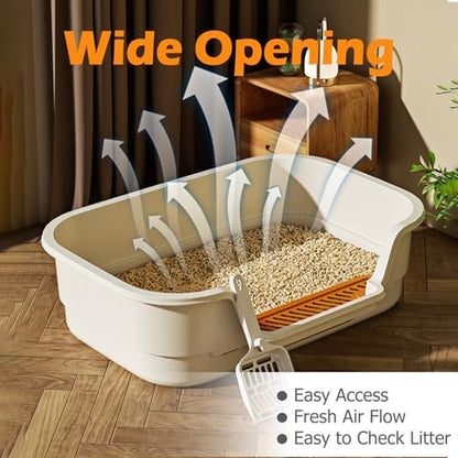 Extea Large Cat Litter Box with High Sides,Cat Boxes for Indoor Cats,Cat Litter Pan for Kitty,Litter Box with Low Entry,Easy to Clean,Anti-Splashing,23.6" x15.7" x6.2" (Green) - Image 4