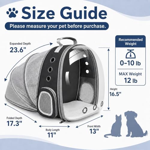 Expandable Cat Carrier Backpack with Bubble Window and Mesh, Black - Image 2