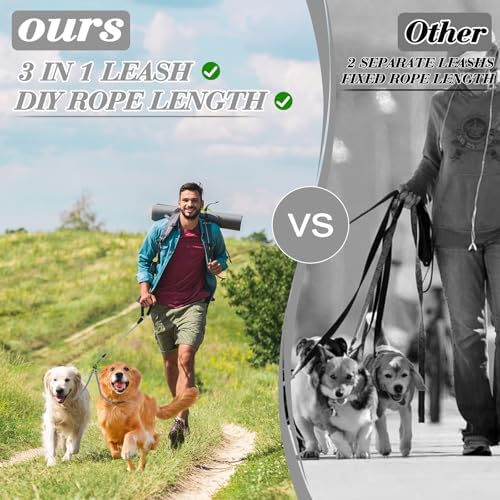 Dog Double Leashes,Rope Bungee Three Leash with Padded Handle Removable for 3 Dogs,Tangle-Free, Padded Handles, 360° Swivel Control (Gray, 3 Way) - Image 4