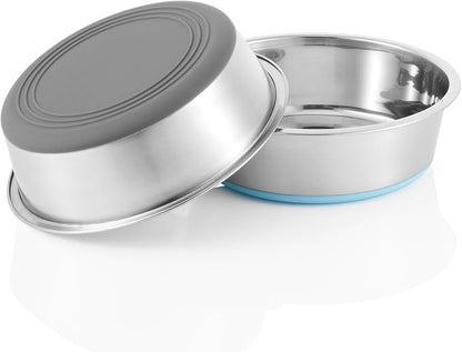 Stainless Steel Dog Bowls 2 Pack – 4 Cup Pet Food & Water Bowls with Non-Slip Rubber Base, Dishwasher Safe, for Medium Dogs & Large Cats