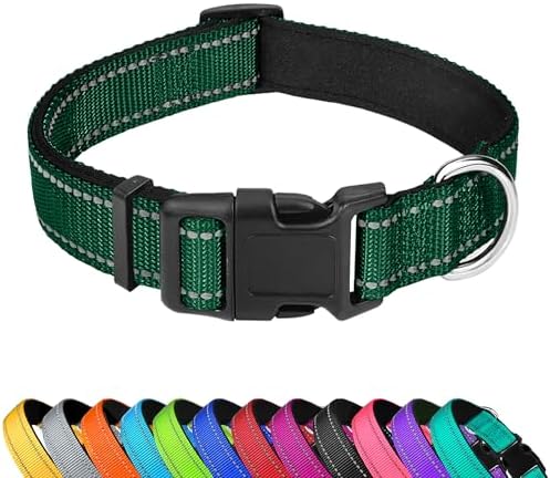 Reflective Dog Collar, Adjustable Soft Neoprene Padded,Dark Green,XS by PWOD