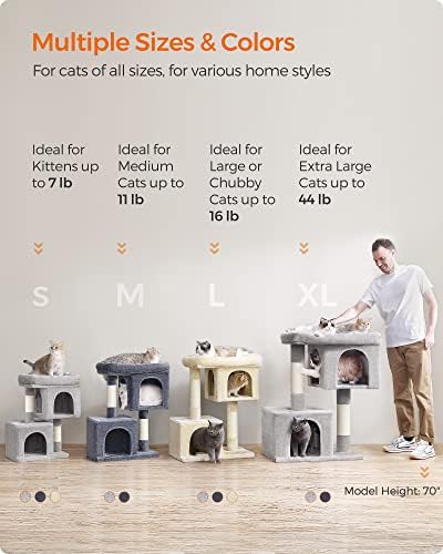 Feandrea Cat Tree, 33.1-Inch Cute Cat Tower, Plush Kitten Condo, Beige - Image 6