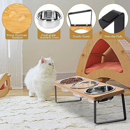 Elevated Cat Food Bowl Set for Indoor Cats, 3 Raised Water Bowl for Kitten - Image 4