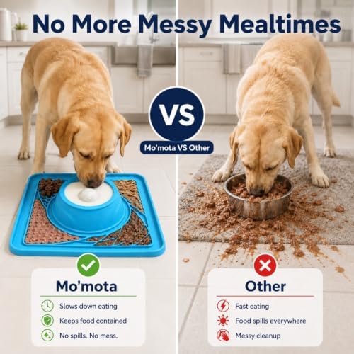 Mo'mota Slow Feeder Dog Bowls, 3-in-1 Freezer-Safe Lick Mat & Rolling Treat Ball, Anti-Spill Feeding Station for Dogs & Cats, 36 Strong Suction Cups, Food-Grade Silicone, Blue - Image 2