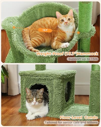 MUTTROS 40" Cactus Cat Tree with Hammock, Condo & Sisal Post, Green - Image 5