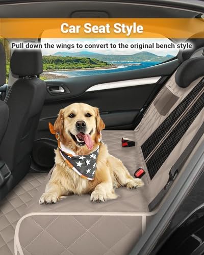 Victoper Dog Car Seat Cover, 600D Heavy Dute Car Seat Cover for Dogs Pets, 100% Waterproof Anti-Scratch Nonslip Dog Hammock for Cars, Seat Covers Protector with Seatbelt for Sedan SUV Truck XL Khaki - Image 4