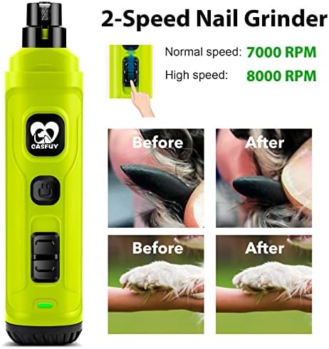 Casfuy Dog Nail Grinder with 2 LED Light - New Version 2-Speed Powerful Electric Pet Nail Trimmer Professional Quiet Painless Paws Grooming & Smoothing for Small Medium Large Dogs(Green) - Image 5